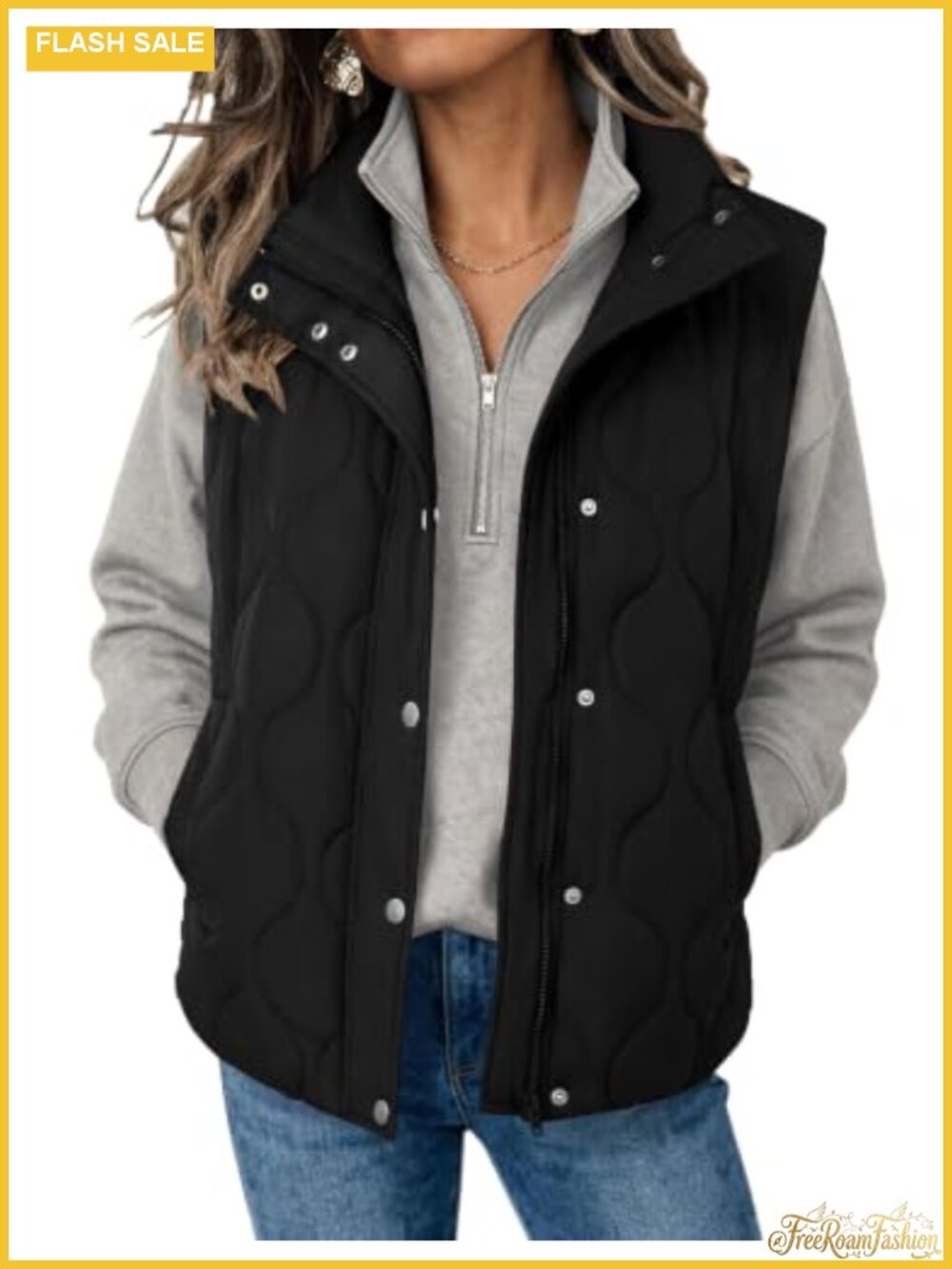 Oversized Puffer Vest Stand Collar Zip Up Sleeveless Quilted Outerwear